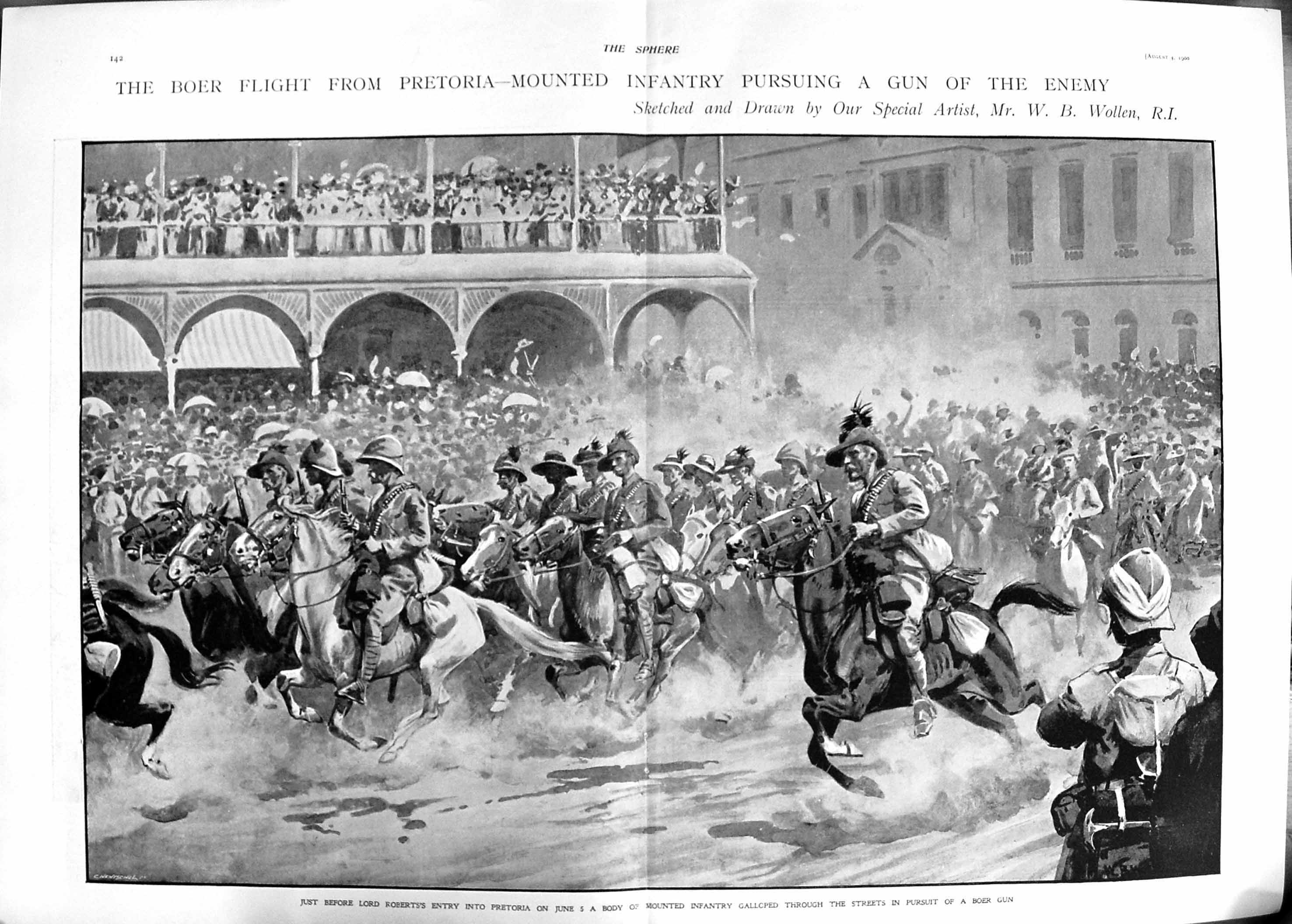 Original Old Antique Print 1900 Boer Siers War Africa Pretoria Guns Horses