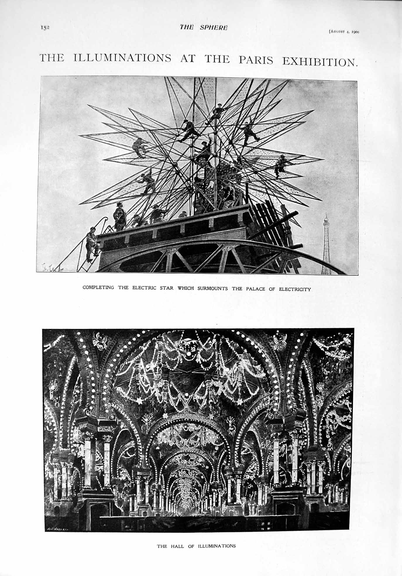 Old Antique Print 1900 Paris Exhibirion Illuminations Statue Washington 20th