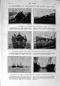 Original Old Antique Print 1900 Train Crash Hindley Ship Ibex Alligator Fashion