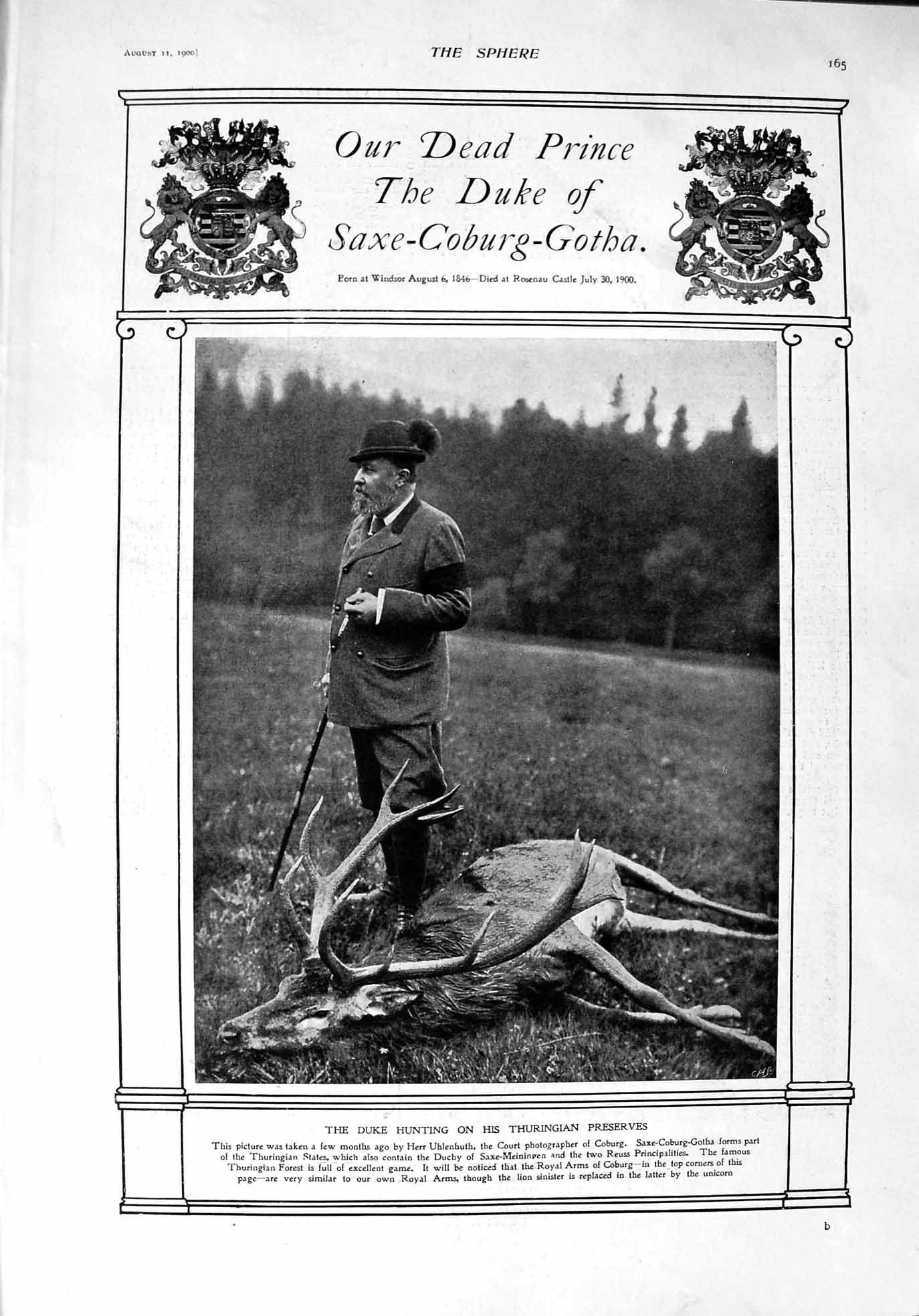 Old Antique Print 1900 Duke Saxe-Coburg-Gotha Hunting Prince Alfred Wales 20th