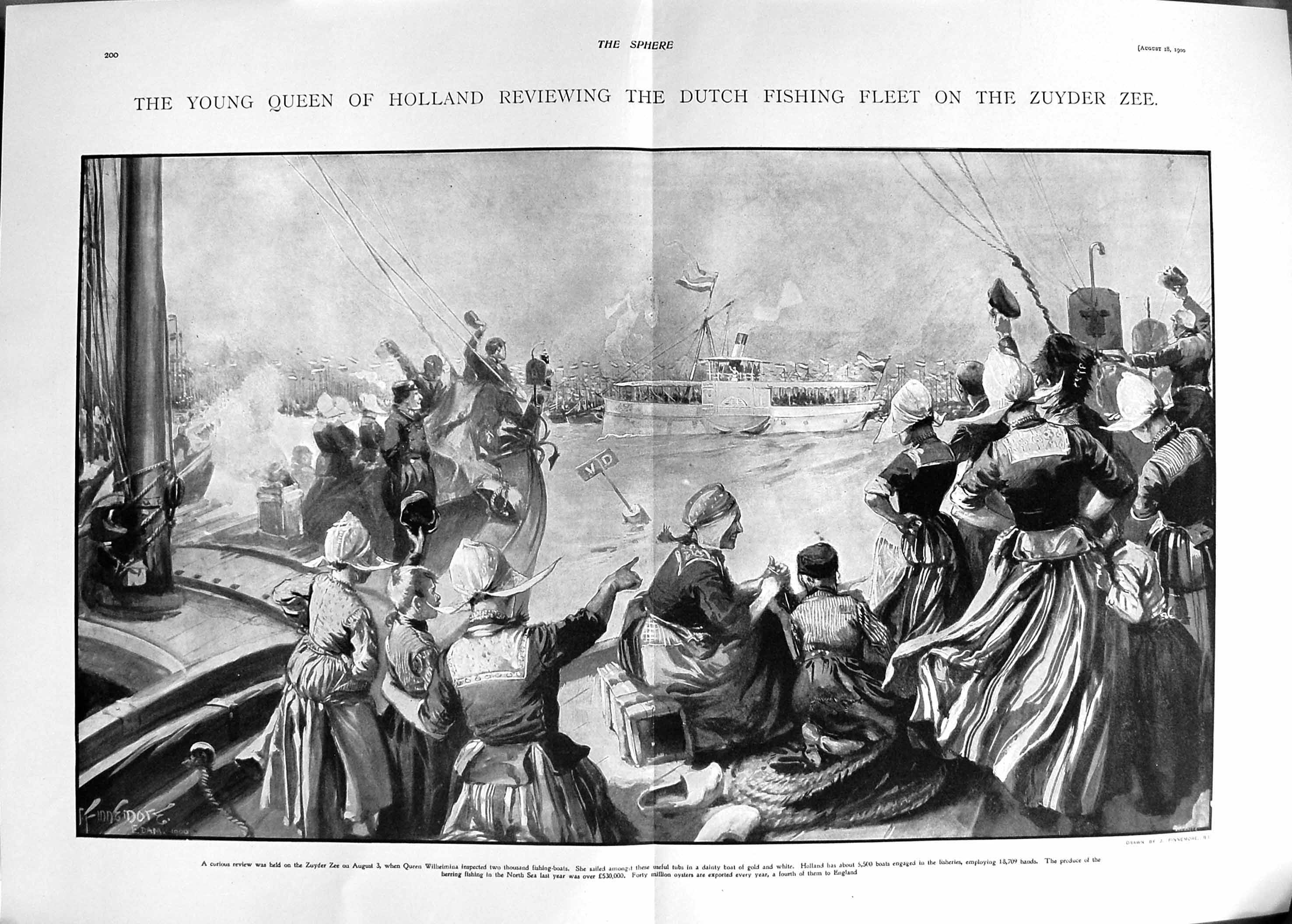 Old Antique Print 1900 Prince Wales Scott-Montagu Queen Holland Fishing 20th