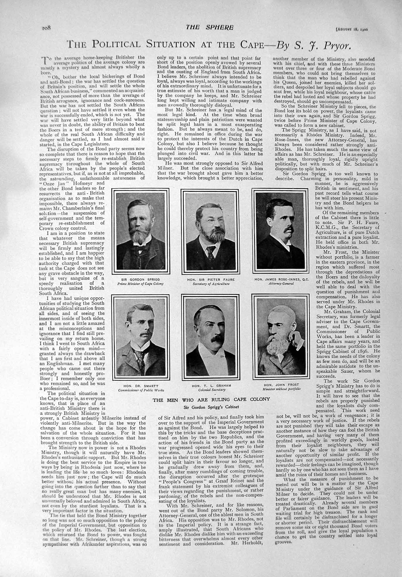 Old Antique Print 1900 Cape Colony Sprigg Faure Graham Smartt Wackermann 20th
