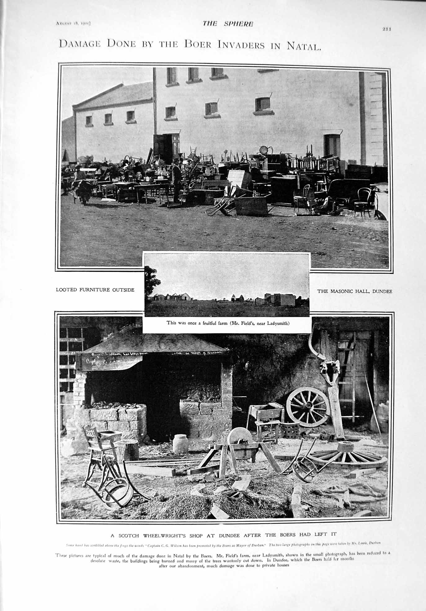 Old Antique Print 1900 Boer Looters Farm Natal Dundee Ladies Fashion Gown 20th