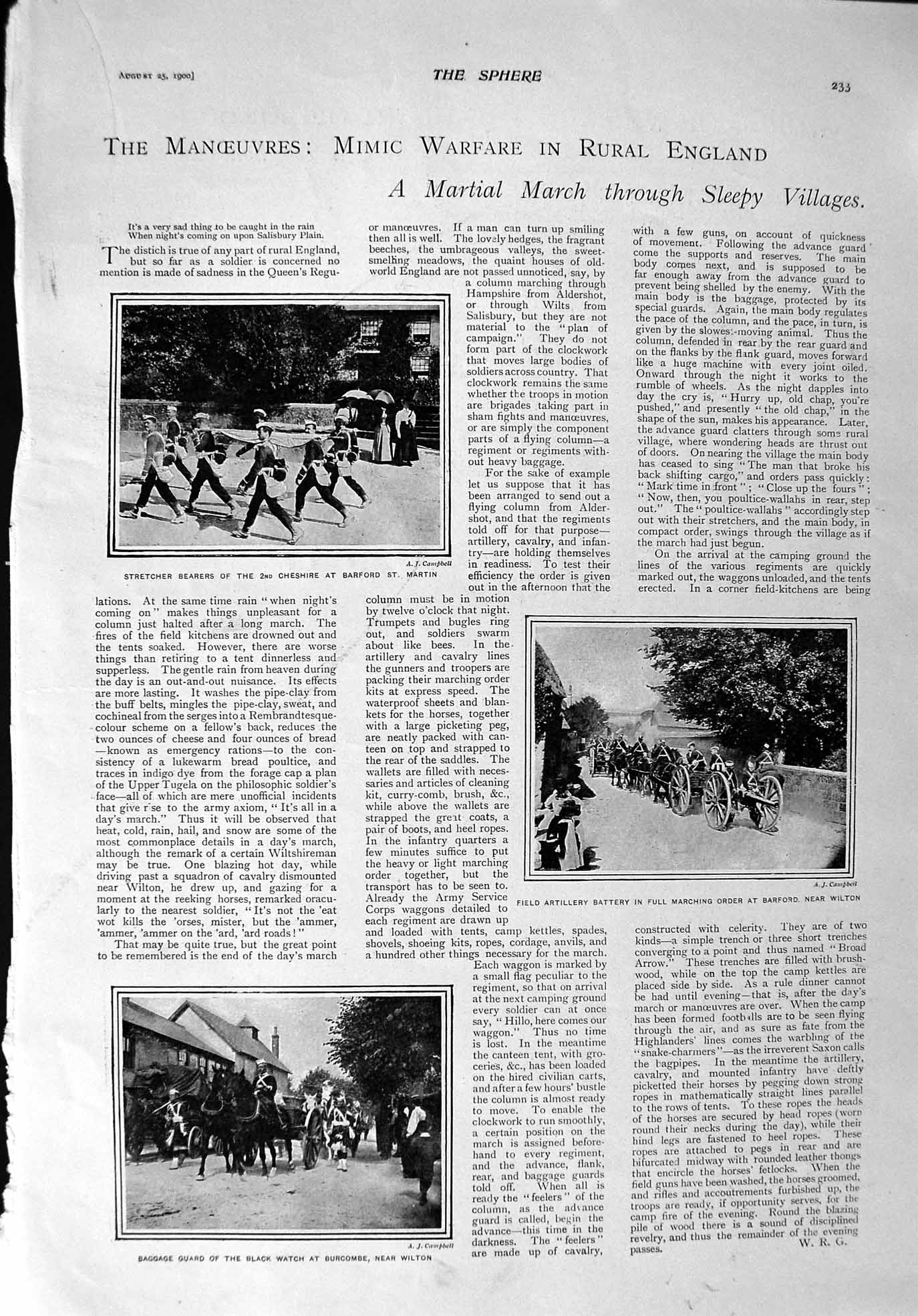 Old Antique Print 1900 Field Artillery Barford Wilton Telephone Exchange 20th
