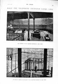 Original Old Antique Print 1900 London Telephone Exchange Lime Street Furnivall
