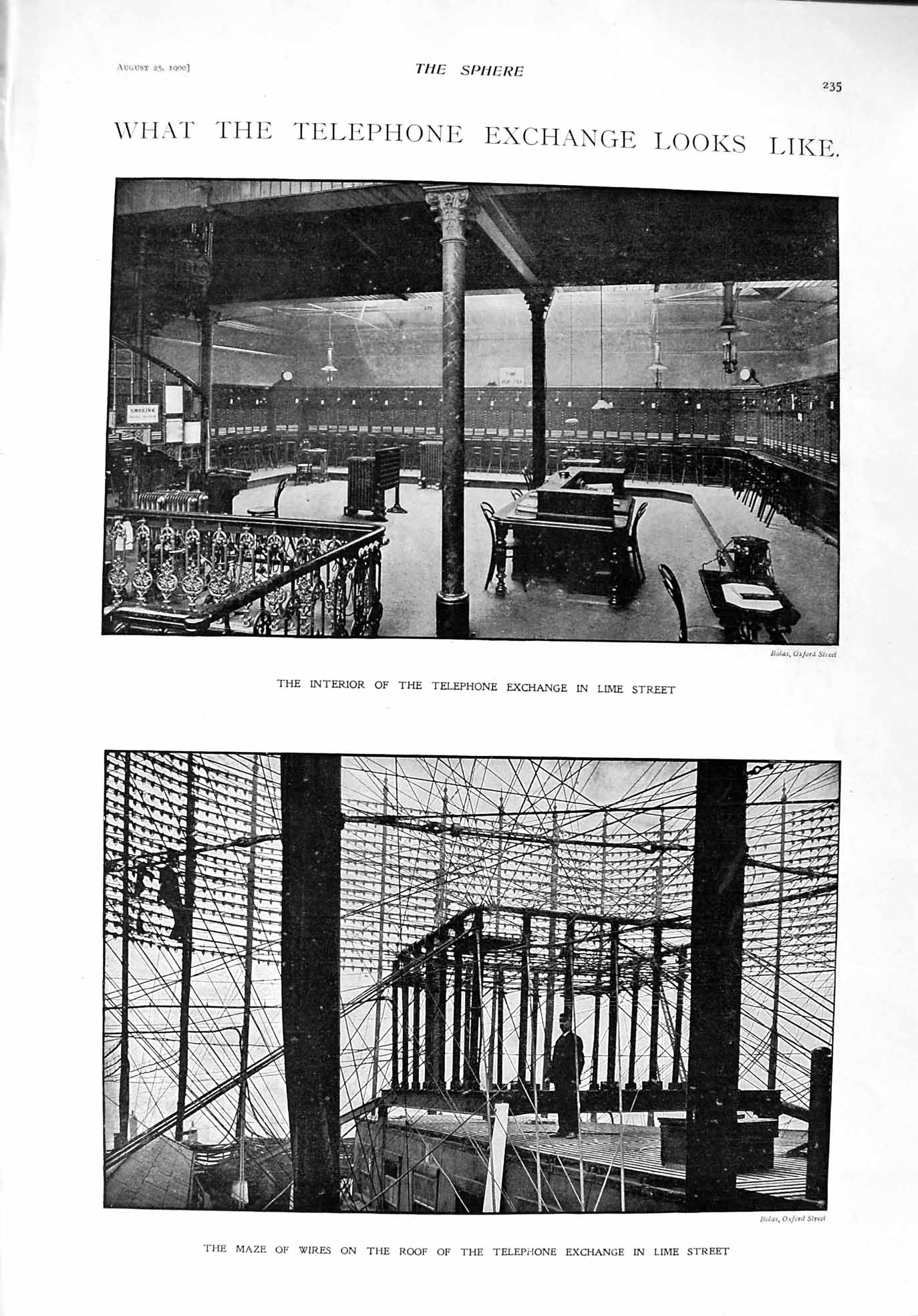 Original Old Antique Print 1900 London Telephone Exchange Lime Street Furnivall