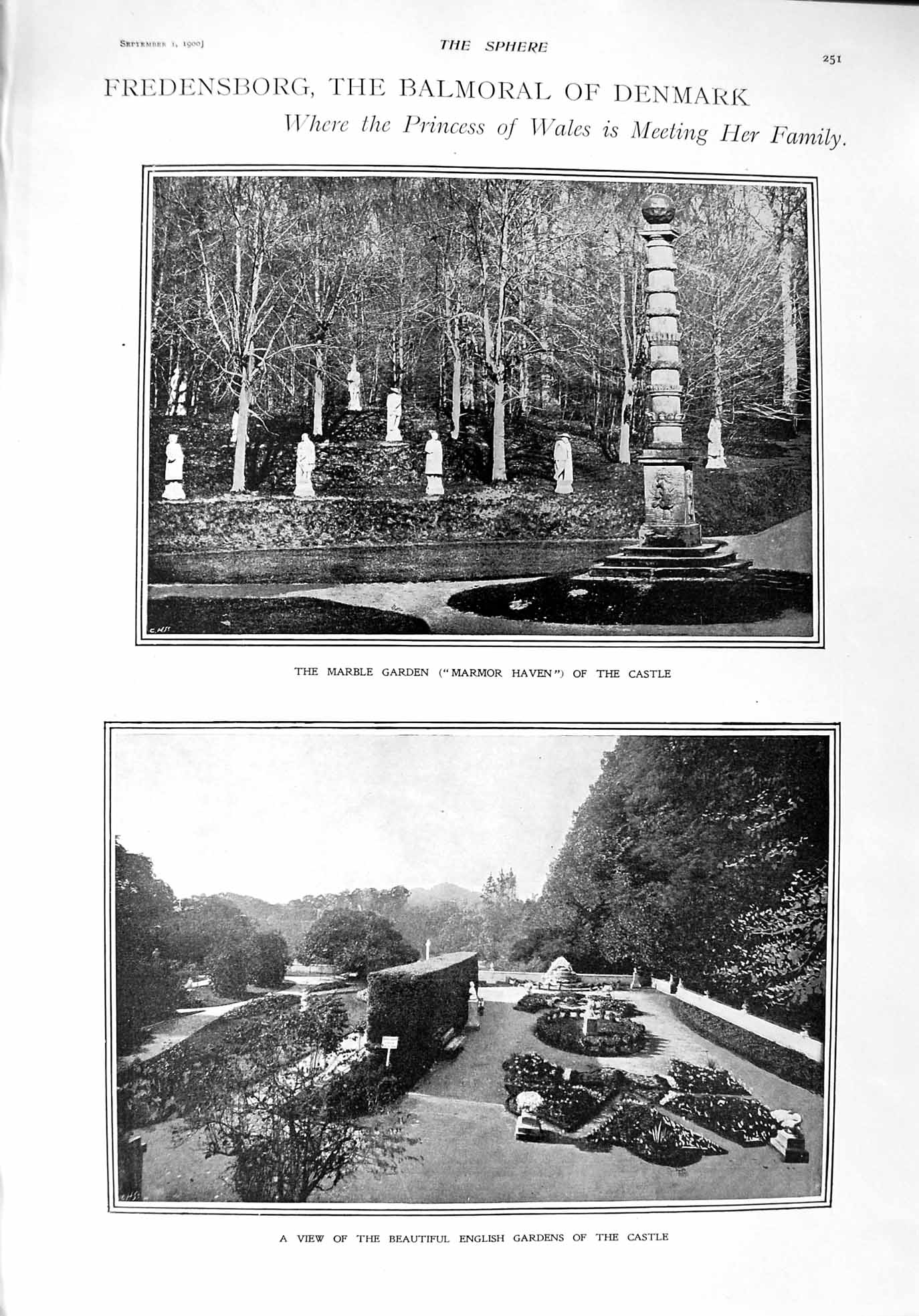 Old Antique Print 1900 Fredensborg Denmark Marble Garden Wet Map Africa 20th