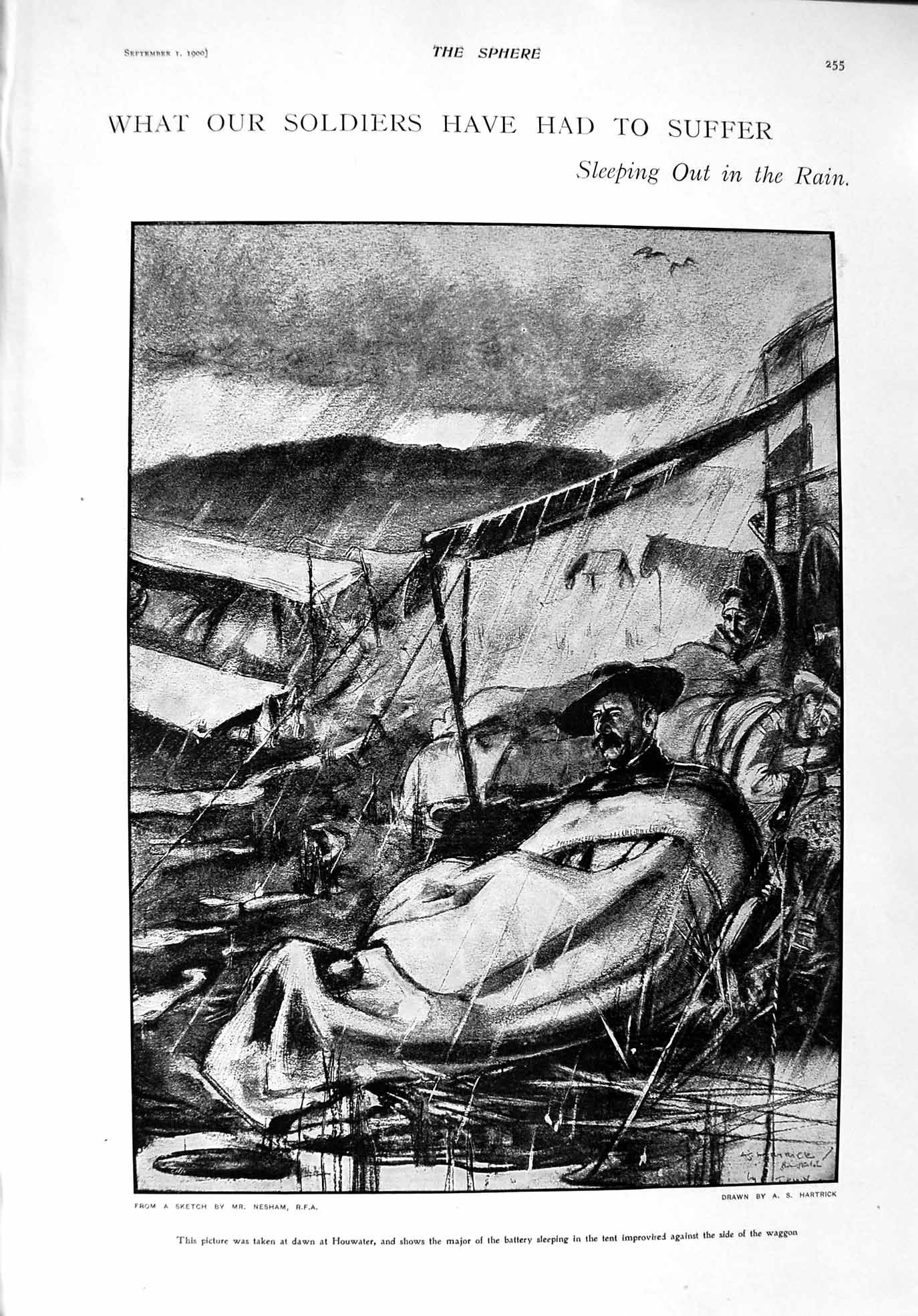 Original Old Antique Print 1900 War Siers Rain Houwater Boer Train Colley Farm