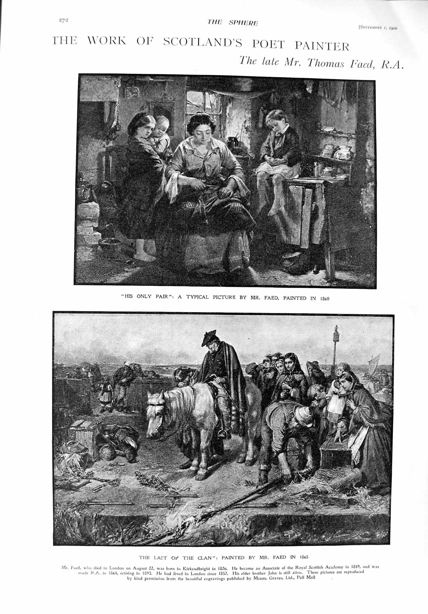 Original Old Antique Print 1900 Poet Painter Faed Prince Ranjitsinhji Cricket