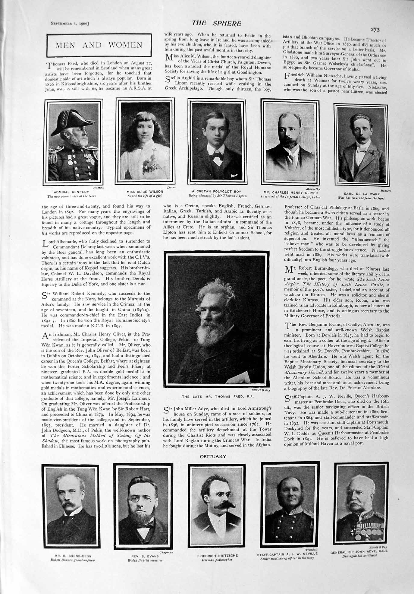 Original Old Antique Print 1900 Kennedy Wilson Oliver Faed Evans Adye Zeppelin