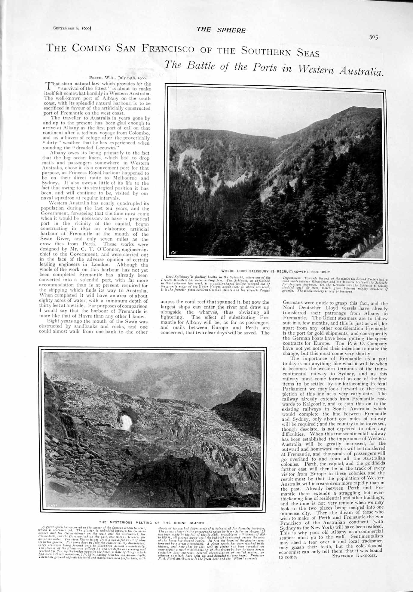 Original Old Antique Print 1900 Lord Salisbury Schlucht Australia Rhone Theatre