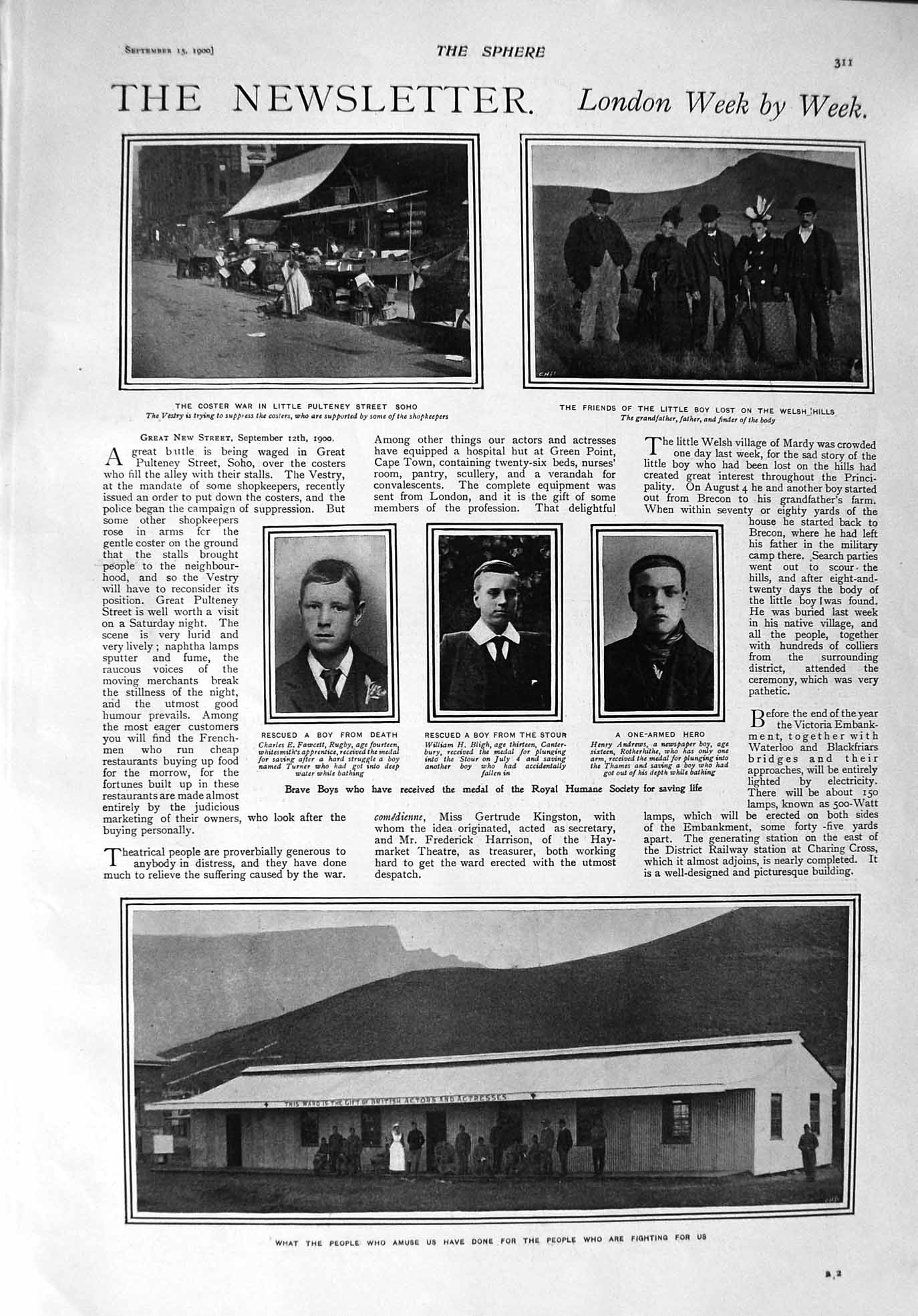 Original Old Antique Print 1900 Rugby Bligh Andrews Coster War Soho Golf Kansas