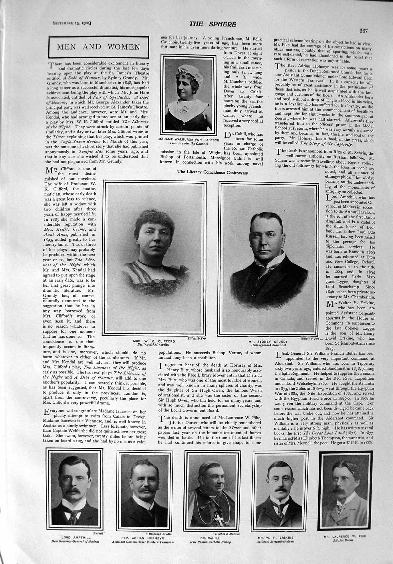 Old Antique Print 1900 Madame Isacescu Clifford Grundy Cahill Theatre Jay 20th