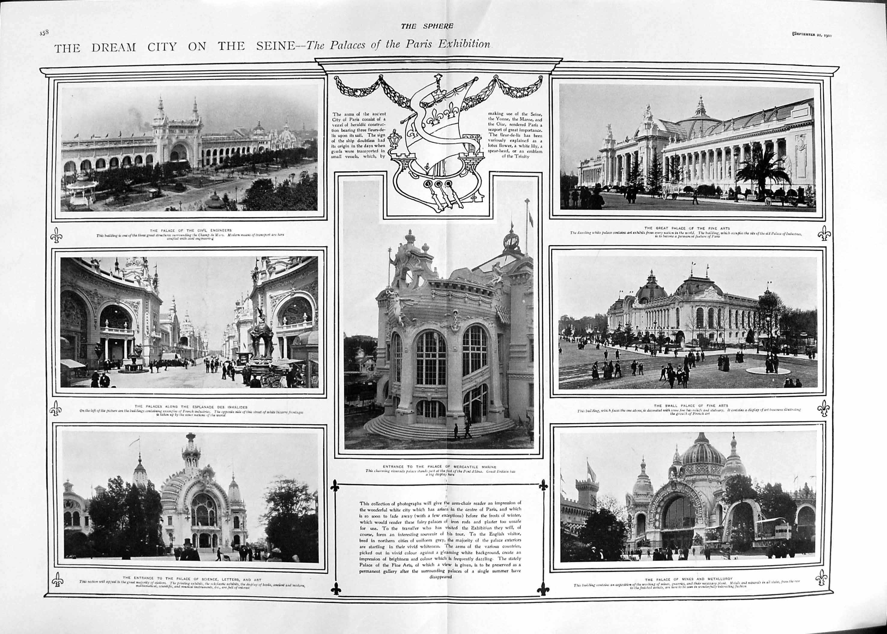 Antique Old Print 1900 Paris Palace Fine Art Mines Science Civil Engineer 20th