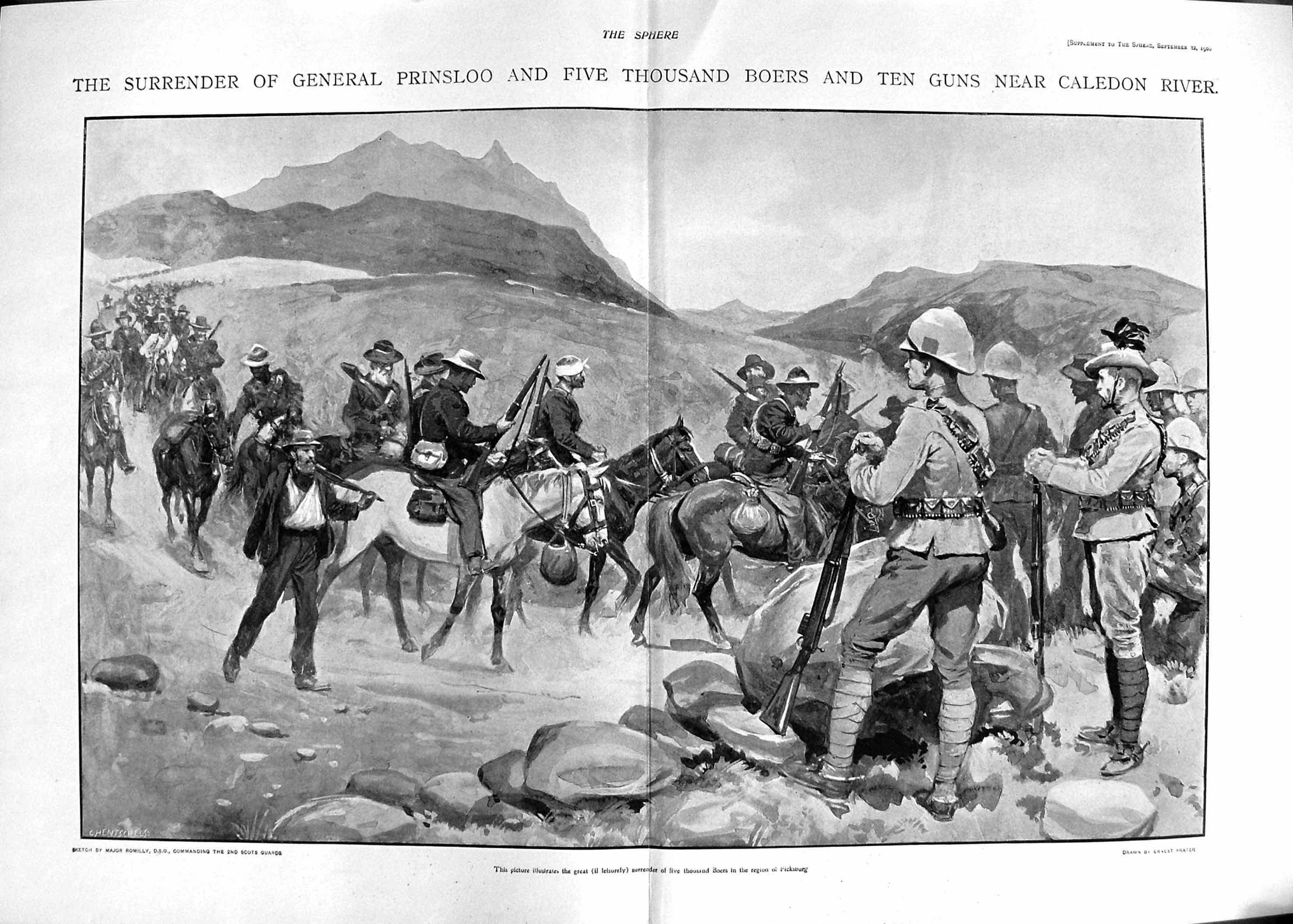 Original Old Antique Print 1900 General Prinsloo Boers Siers Caledon River