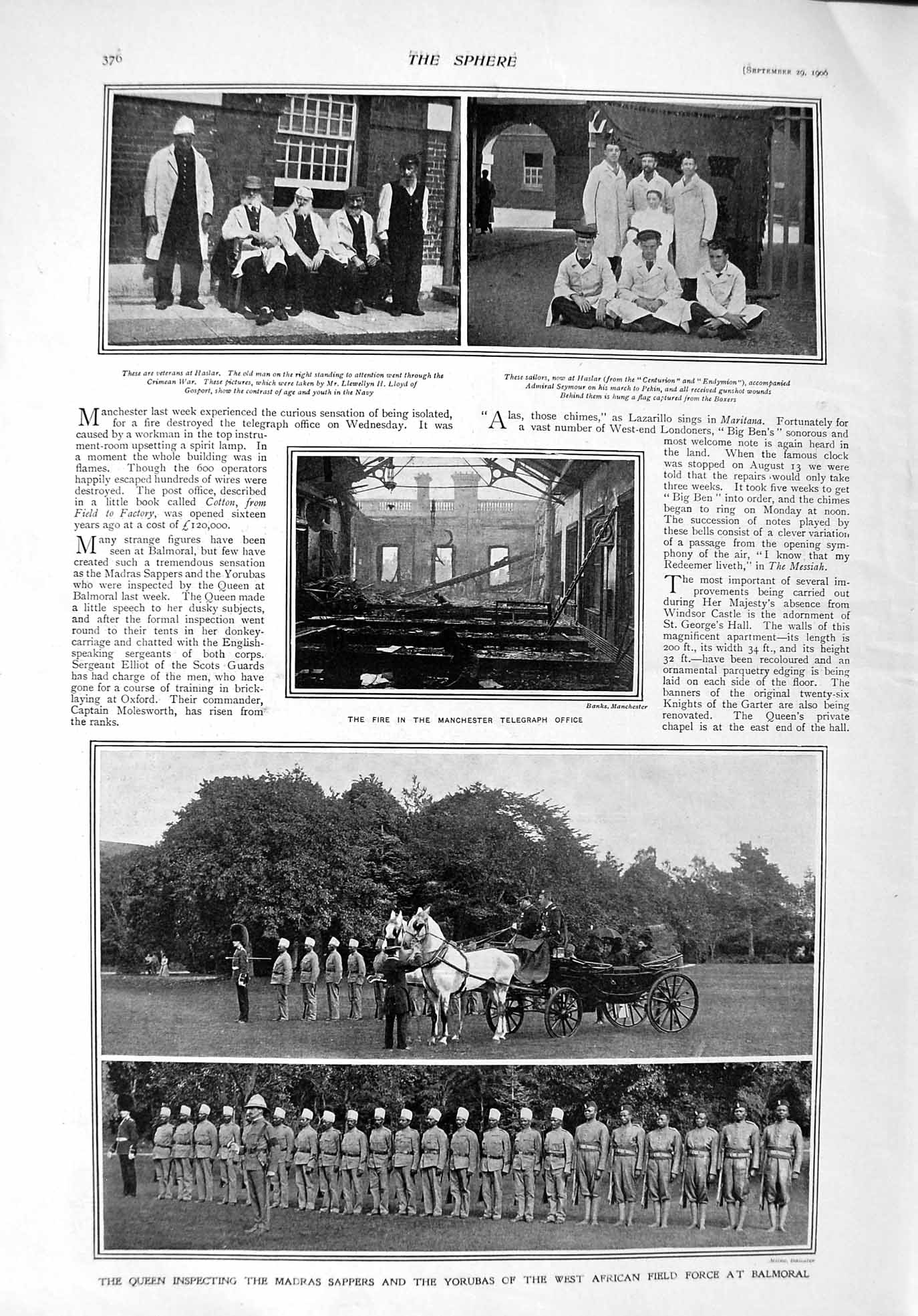 Old Antique Print 1900 Queen Madras Sappers Orubas Balmoral Fire Engine 20th
