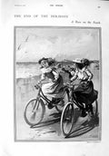 Original Old Antique Print 1900 Children Bicycle Racing Beach Quinine Markeberg