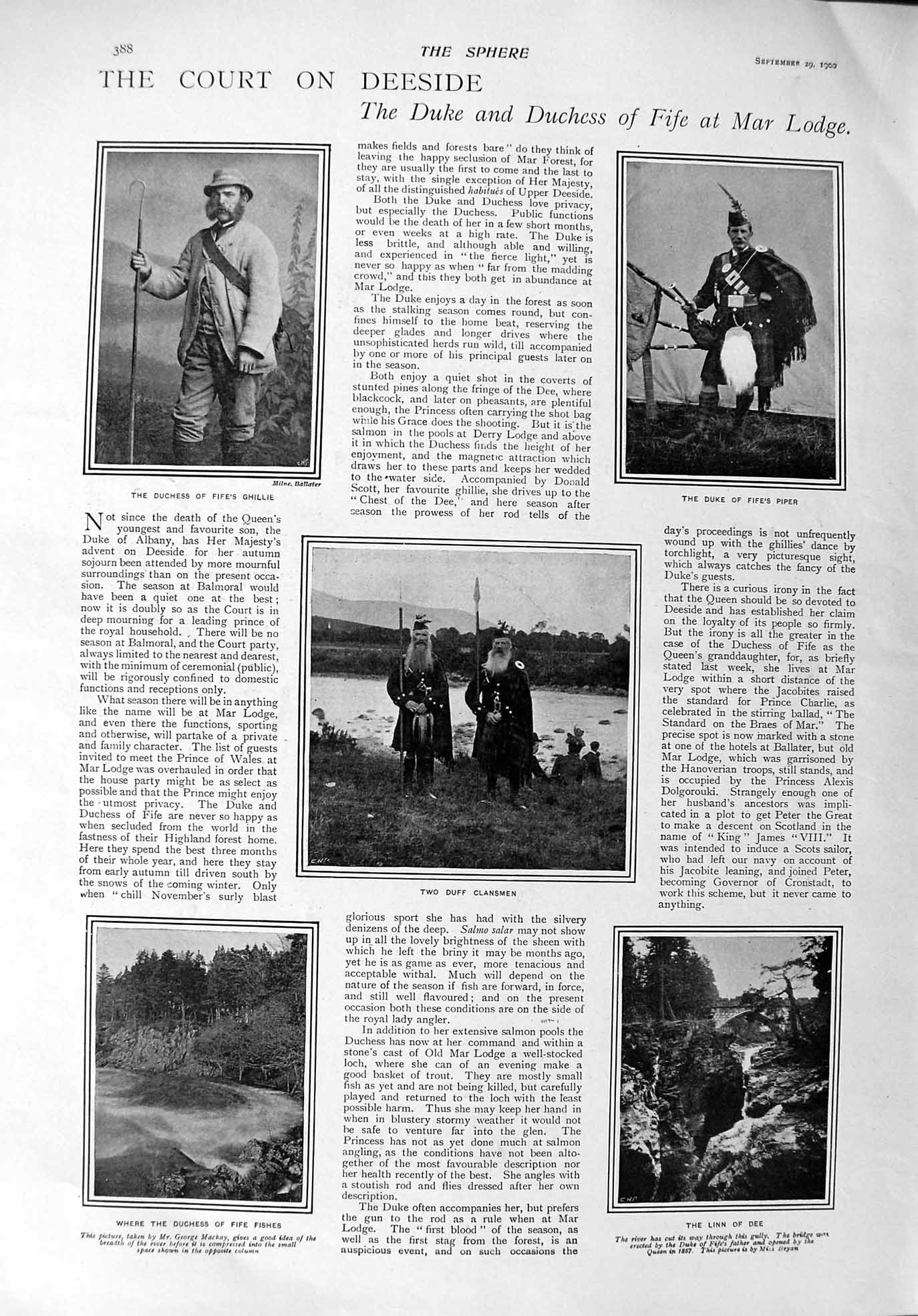 Old Antique Print 1900 Duchess Fife Ghillie Duff Mar Lodge Paris Pagoda 20th