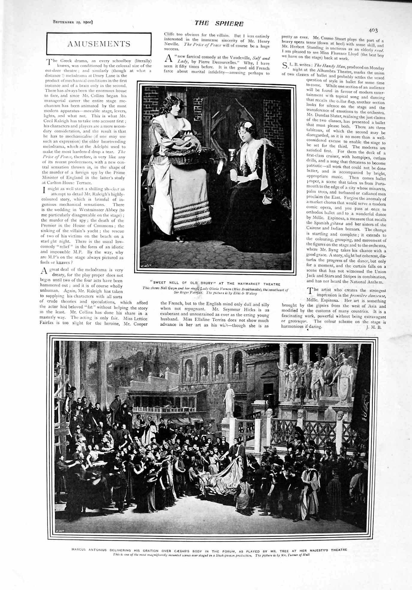 Old Antique Print 1900 Nell Gwyn Theatre Antonius John Bury Gibbon Book 20th