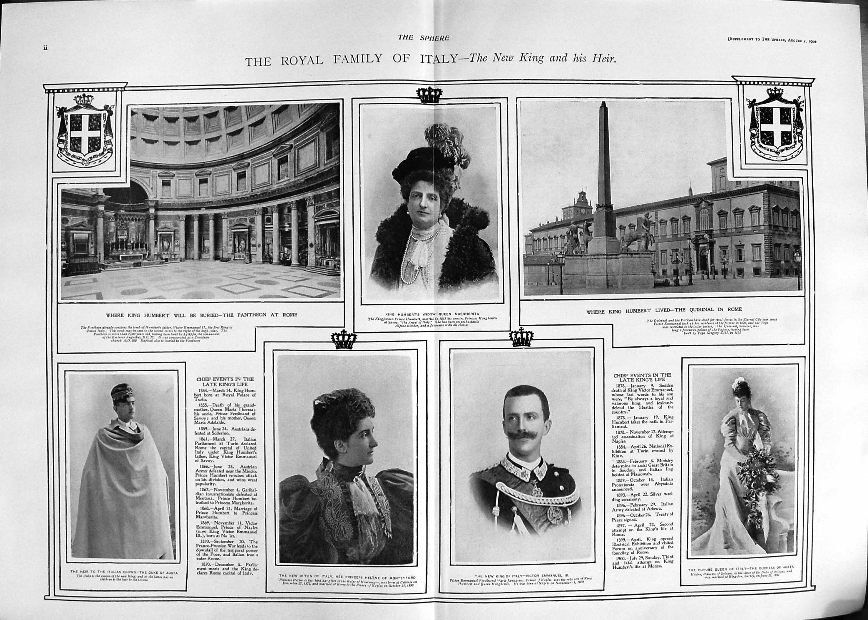 Old Antique Print 1900 King Humbert Italy Margherita Quirnal Rome Aosta 20th