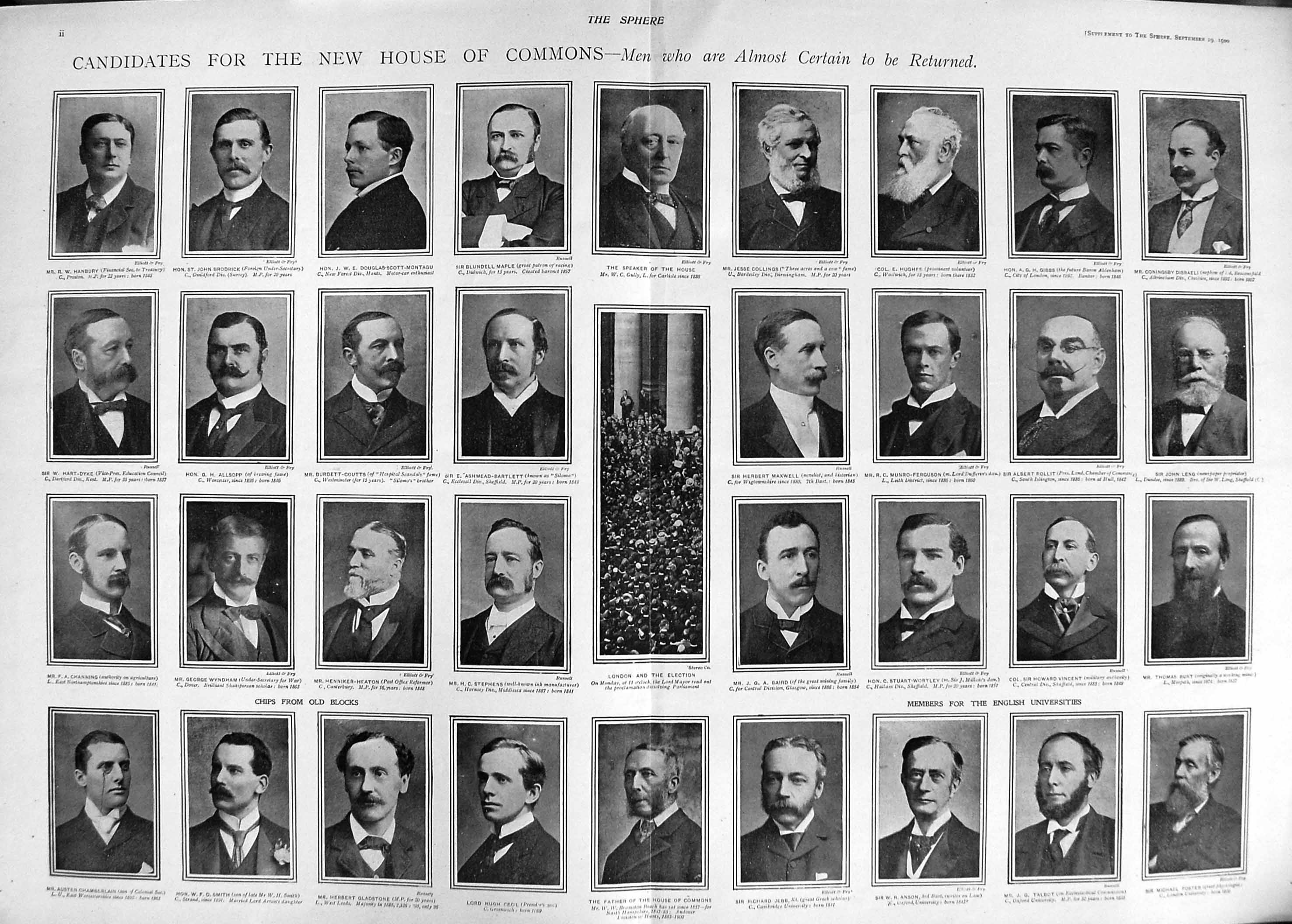 Antique Old Print 1900 House Commons Baird Jebb Vincent Burt Fowler Dilke 20th