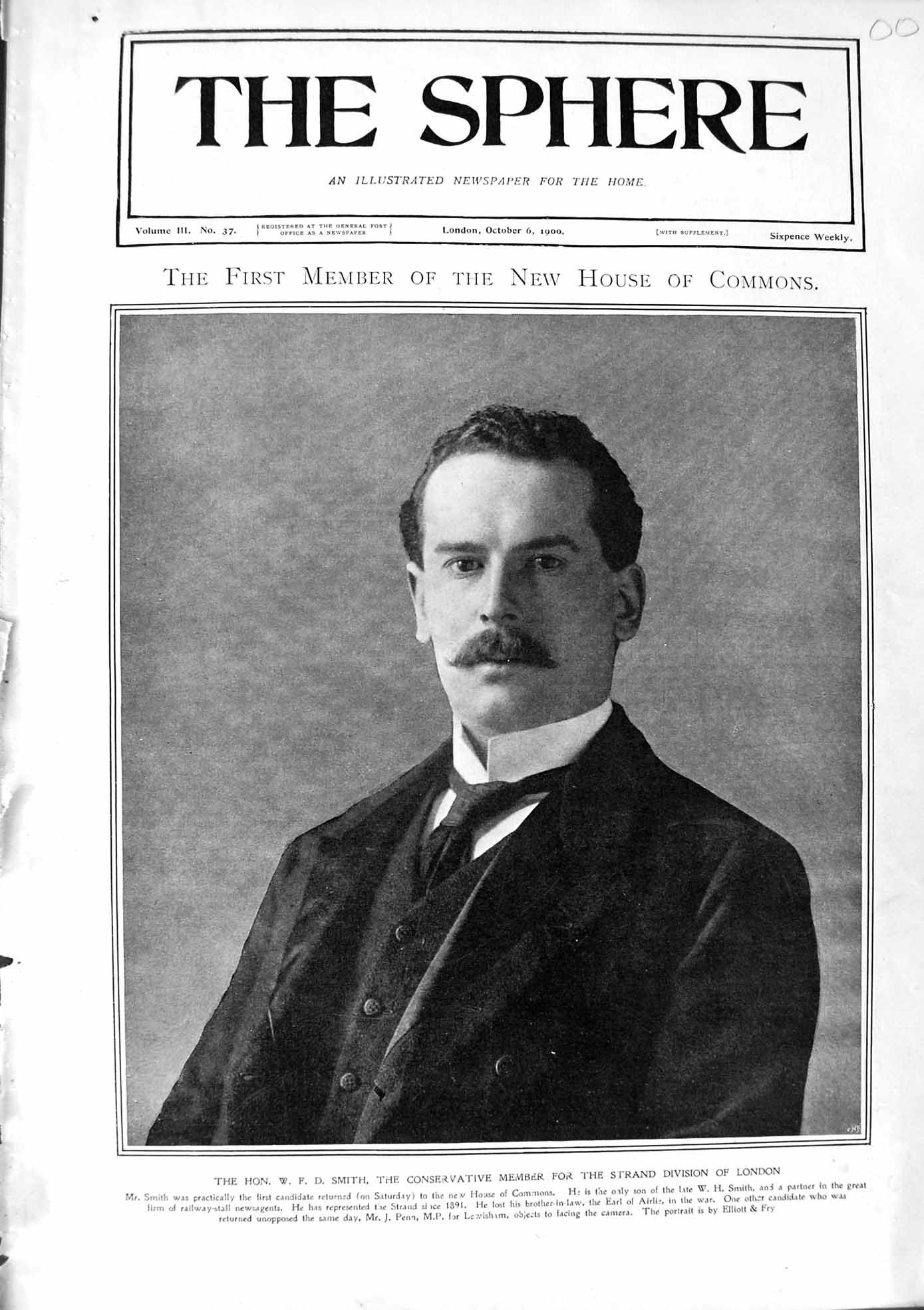 Old Antique Print 1900 Smith Conservative Member Strand Division London 20th