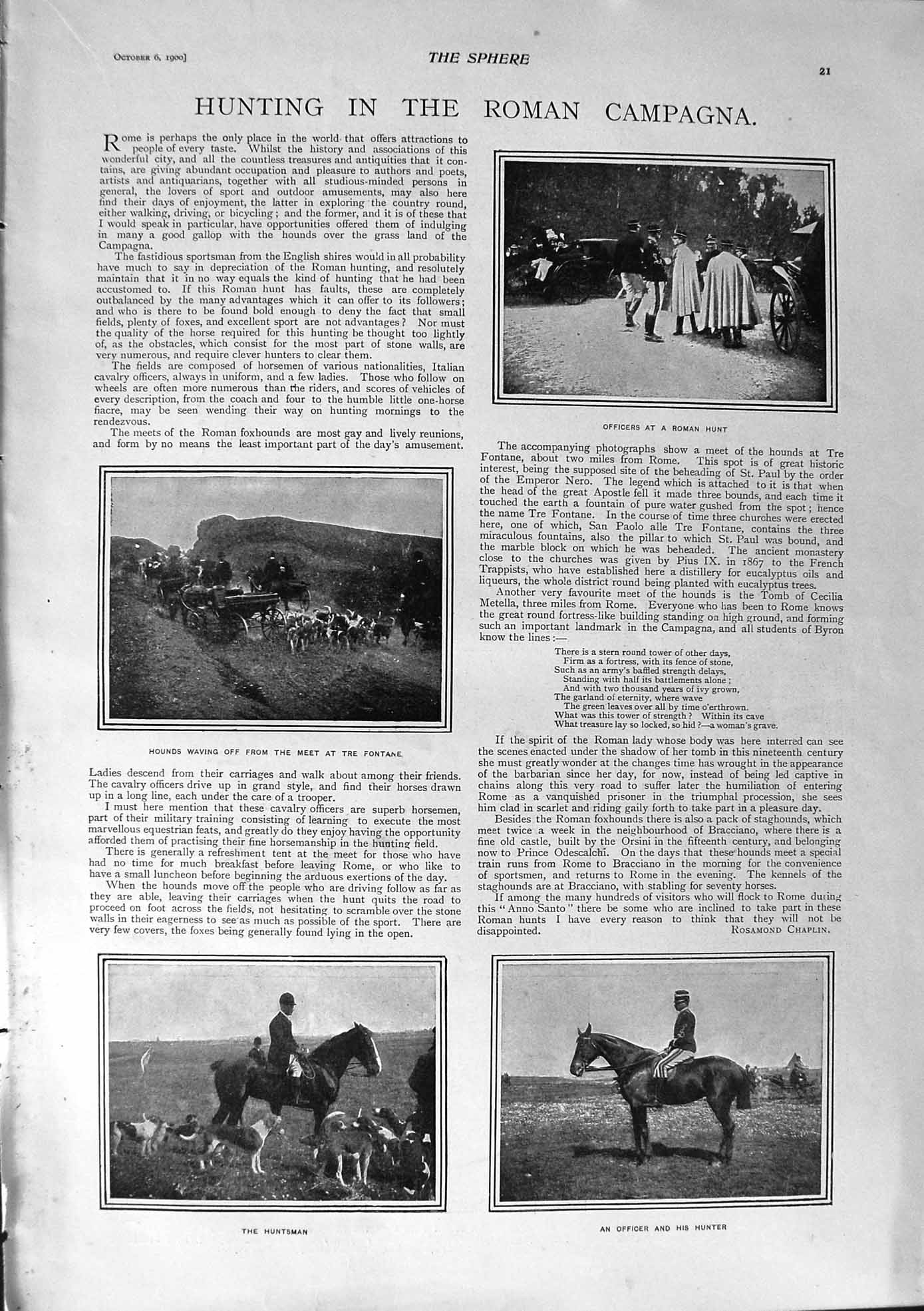 Old Antique Print 1900 Roman Hunt Horses Fontane Prince Wales Copenhagen 20th