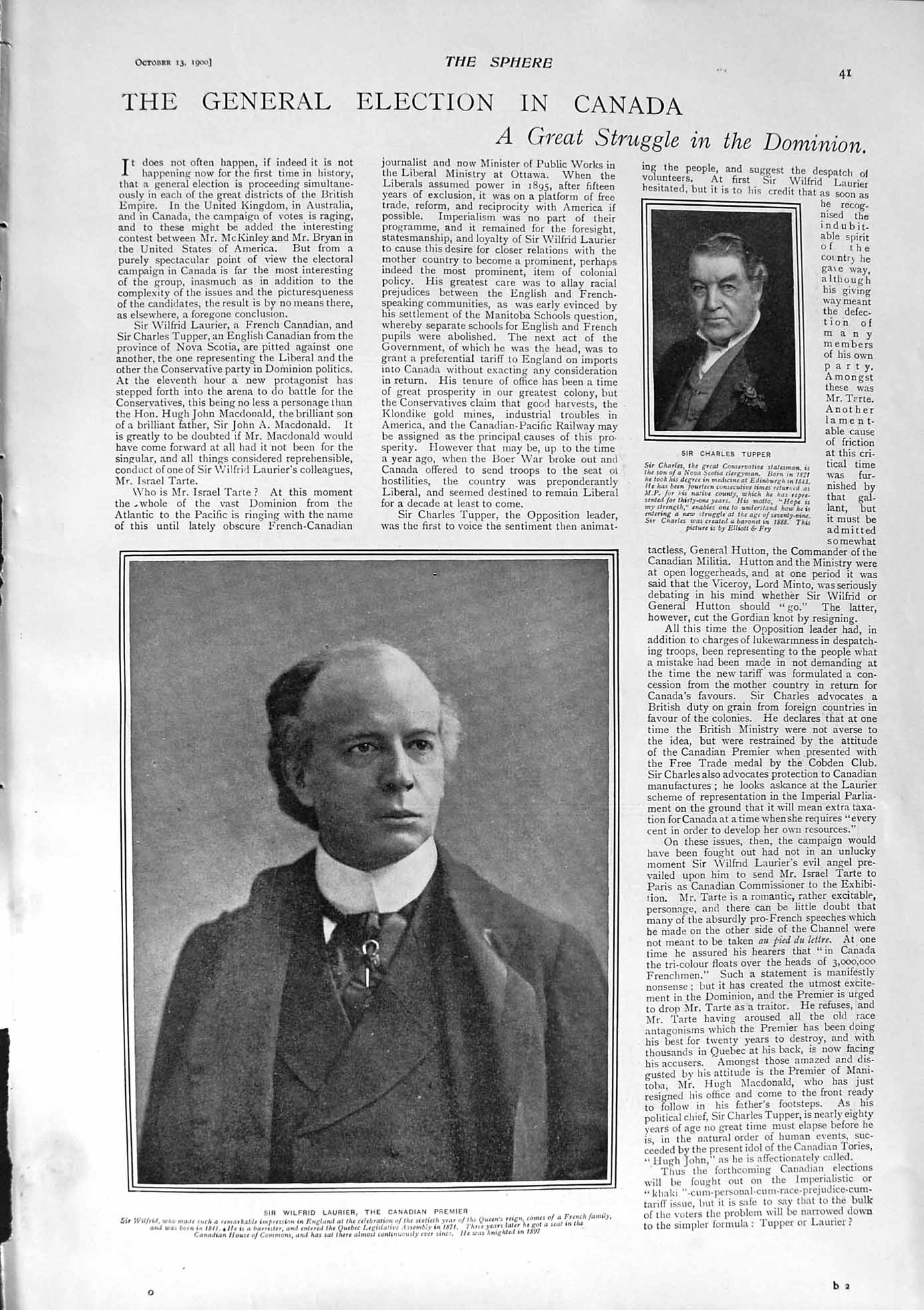 Original Old Antique Print 1900 Charles Tuper Laurier Canada Chesham War Africa