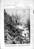 Original Old Antique Print 1900 London Port Oranges Wharf Ships Wyndham Mary