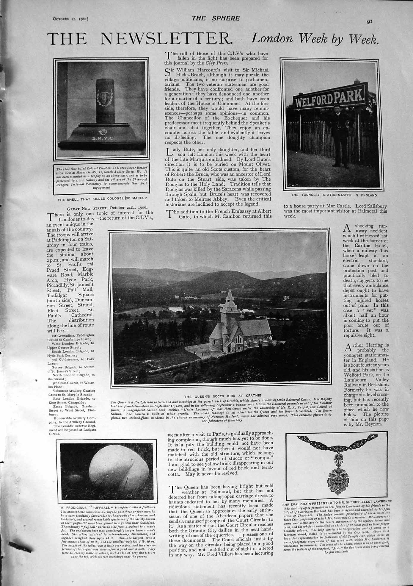 Original Old Antique Print 1900 Queen Crathie Church Henry Acland Ruskin Nelson