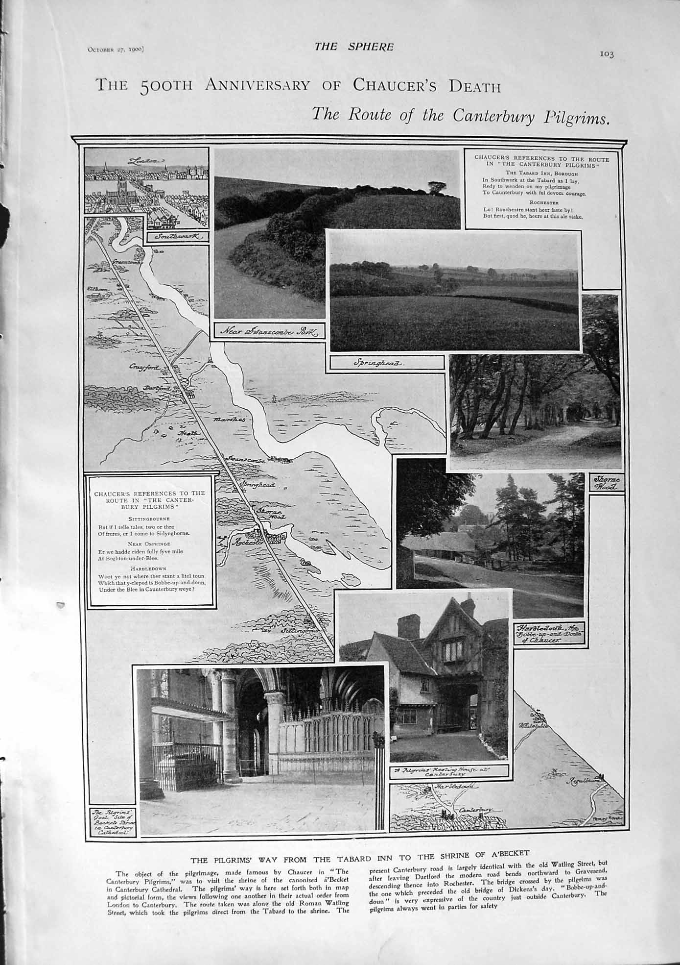 Old Antique Print 1900 Canterbury Pilgrims Chaucer Duke Henry Wurtemburg 20th