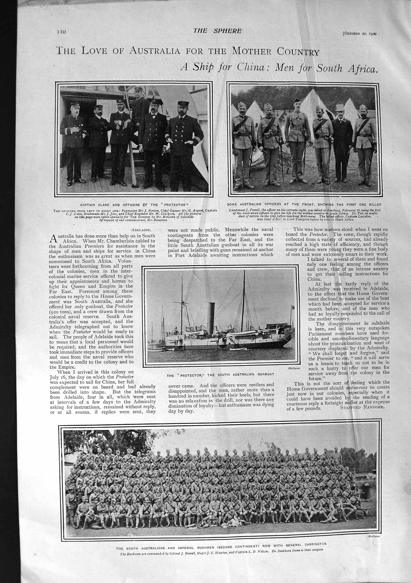 Old Antique Print 1900 War Africa Clare Protector Ship Carrington Oregon 20th