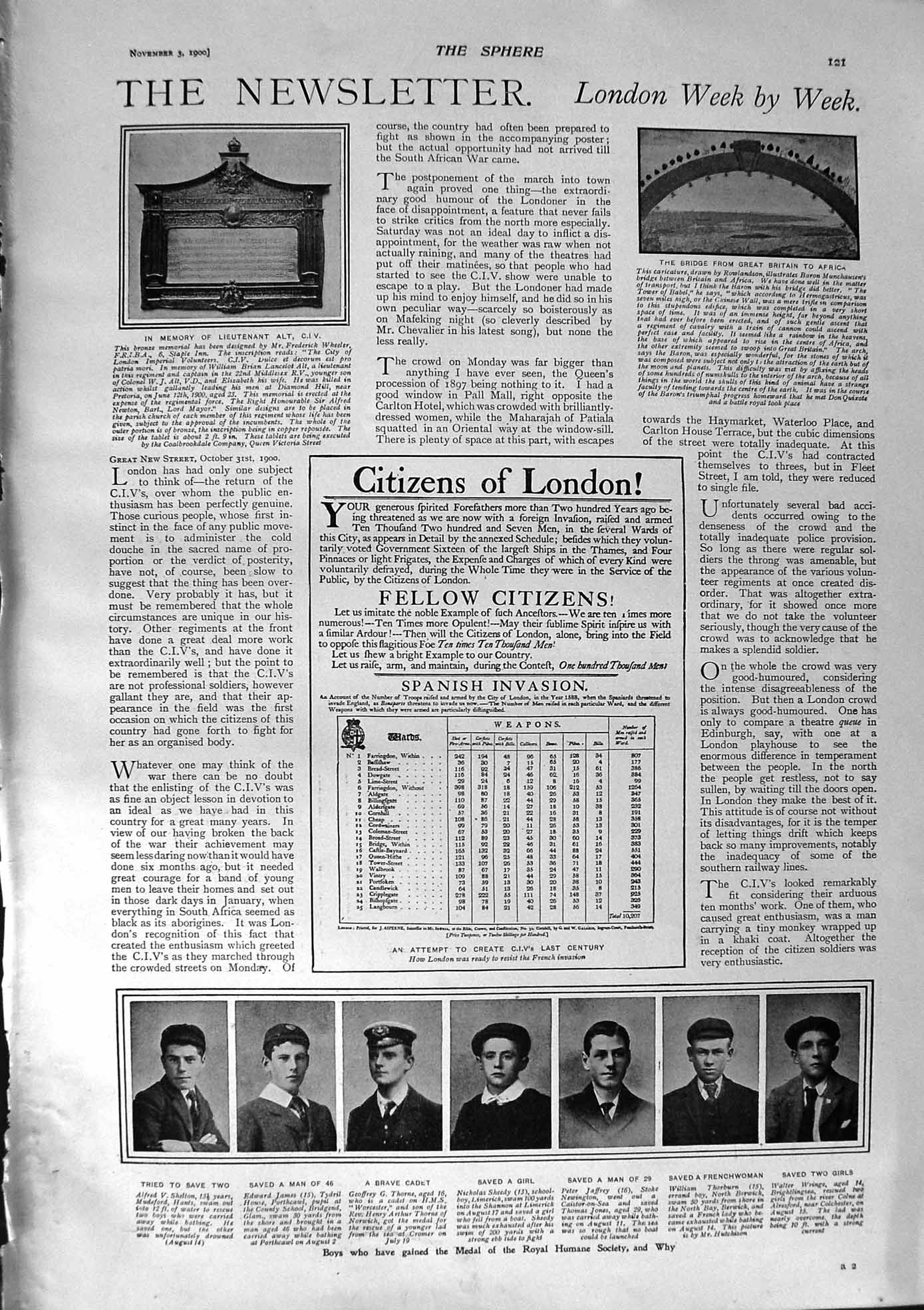 Original Old Antique Print 1900 Medal Humane Shelton James Sheedy C.I.V. Victor