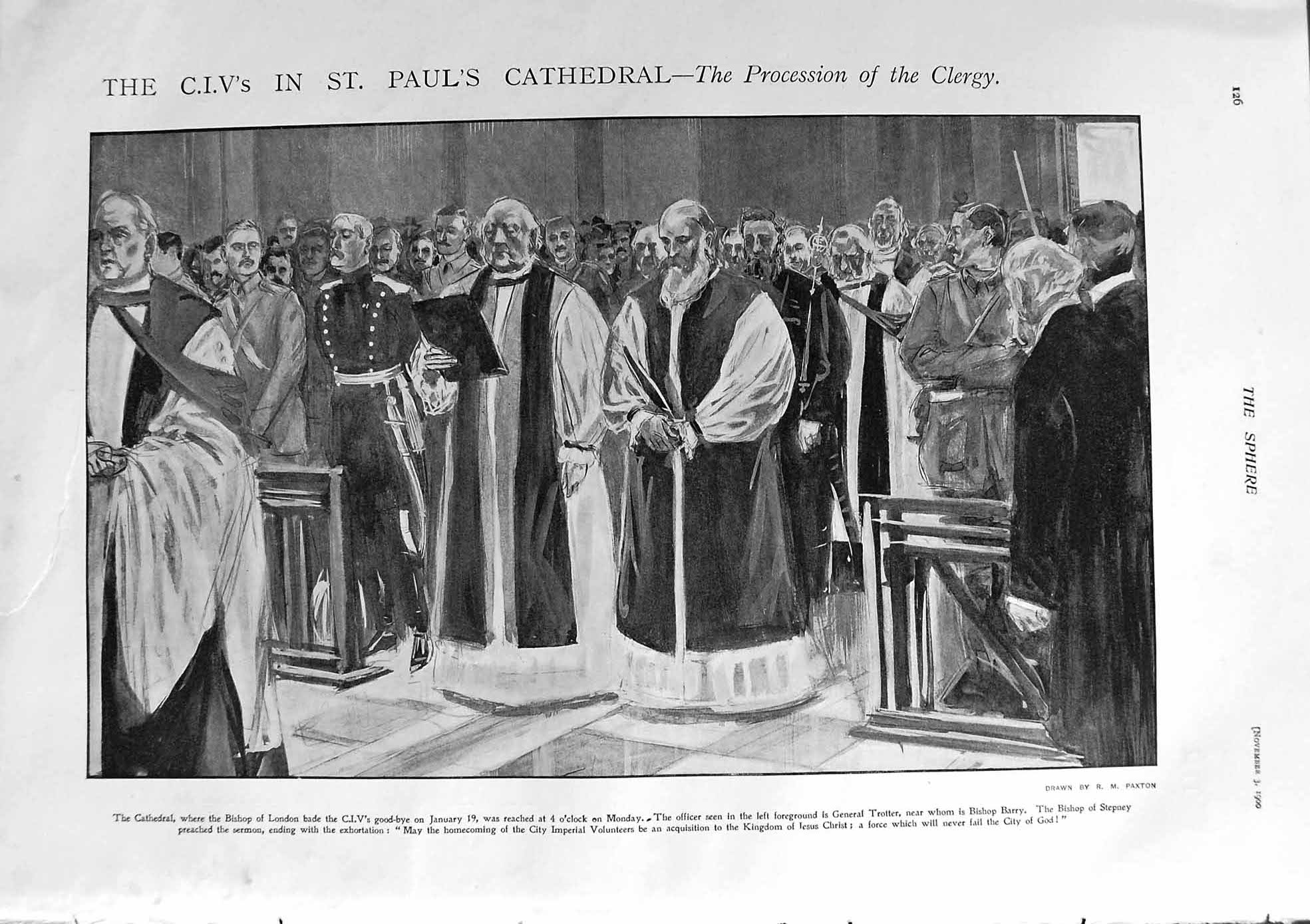 Original Old Antique Print 1900 C.I.V.'S St. Paul'S Cathedral Aurania War Ship