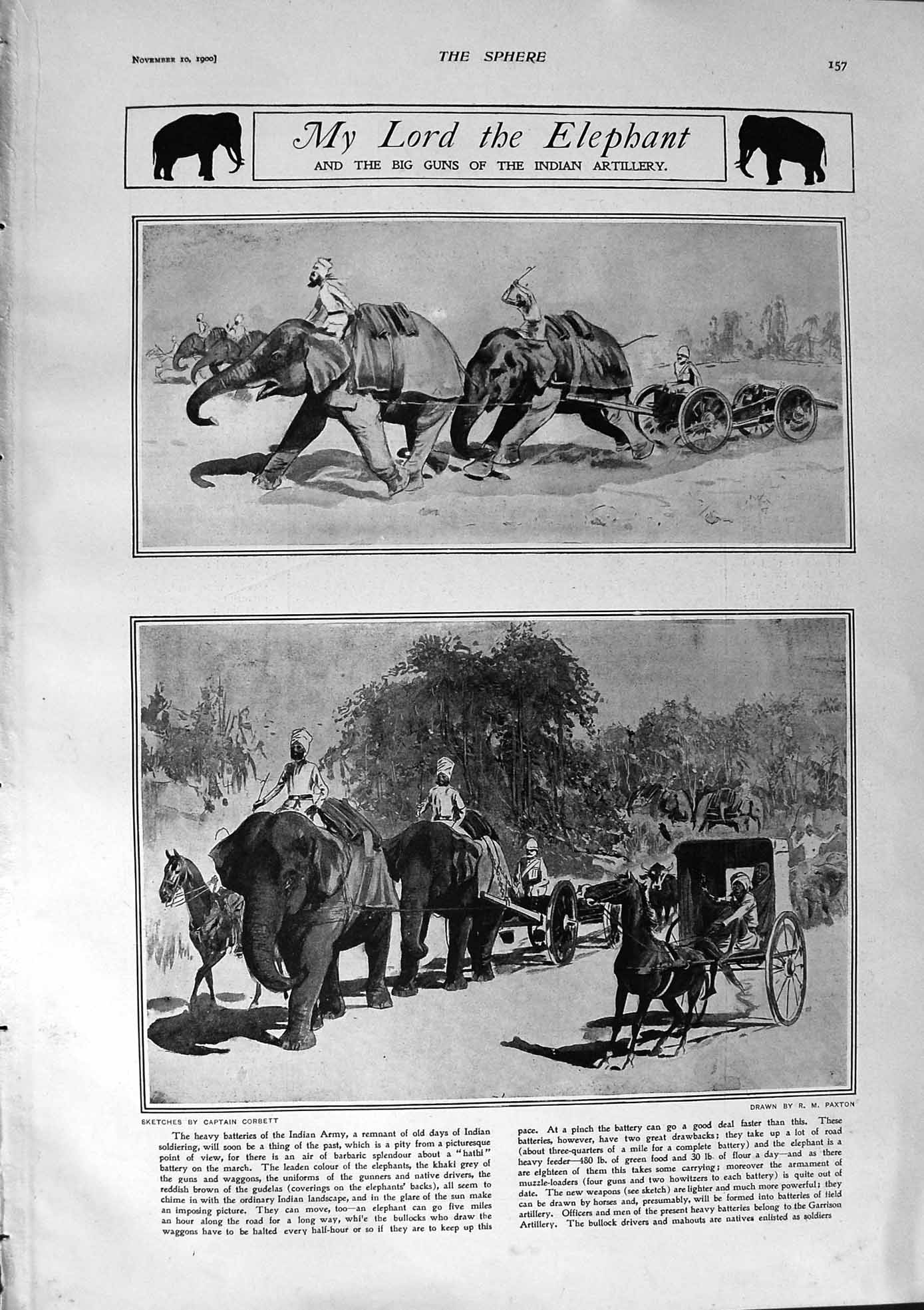 Original Old Antique Print 1900 Indian Artillery Elephants War Mckinley Bryan