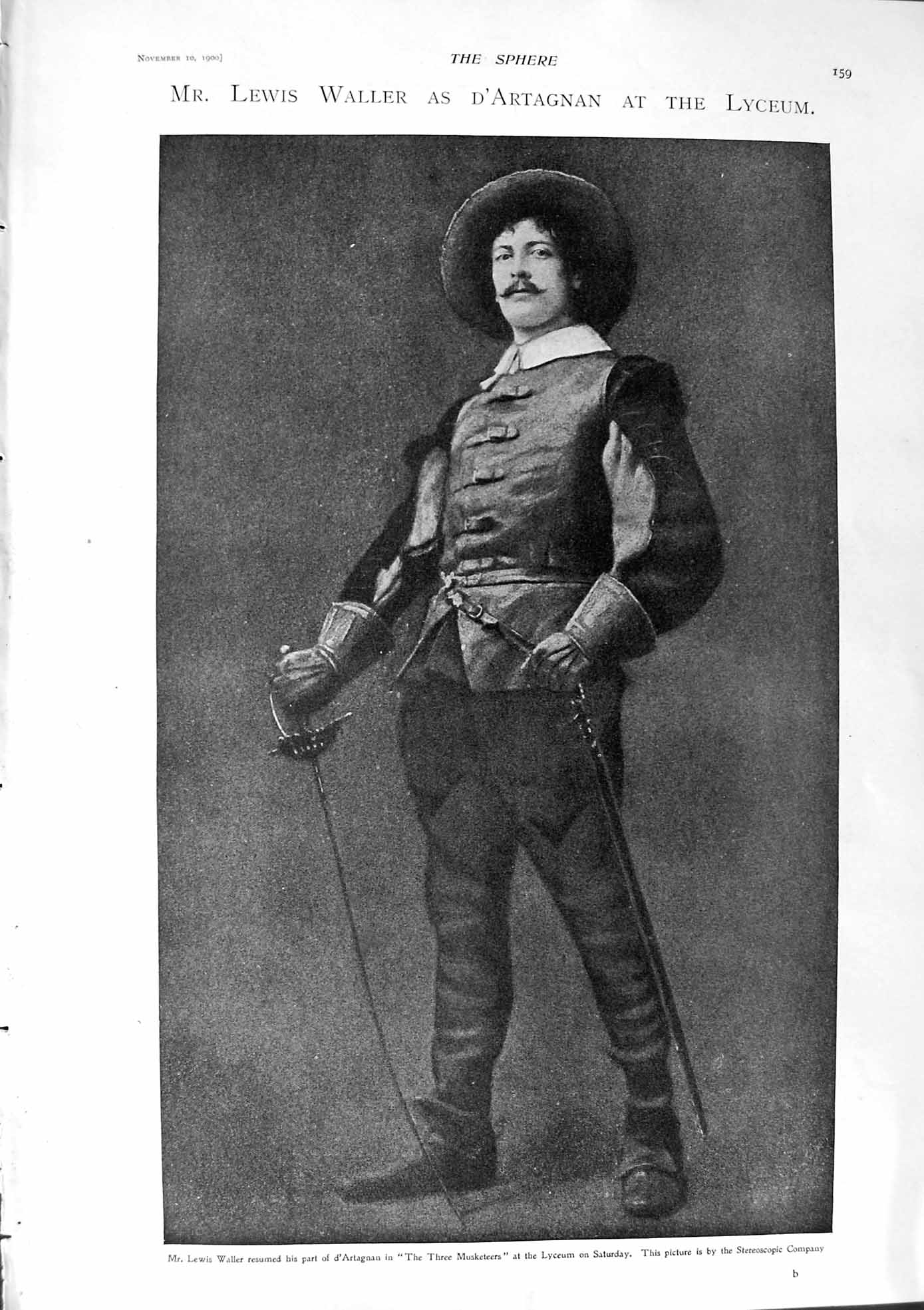 Old Antique Print 1900 Lewis Waller Musketeers Theatre Mayor London Green 20th