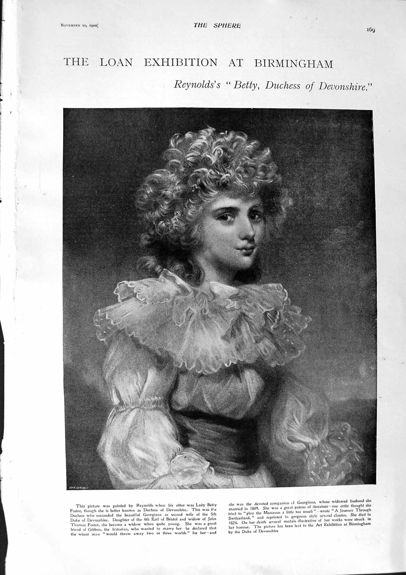 Old Antique Print 1900 Lady Betty Foster Devonshire Thomas Wright Olney 20th