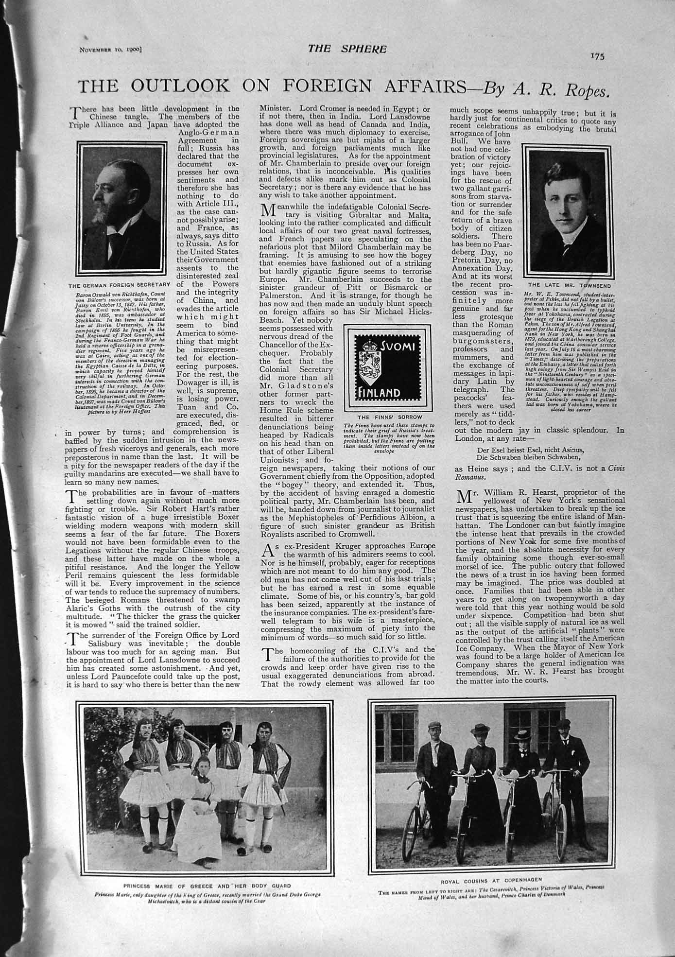 Old Antique Print 1900 Townsend Oswald Marie Greece Fairfax Theatre Ryley 20th