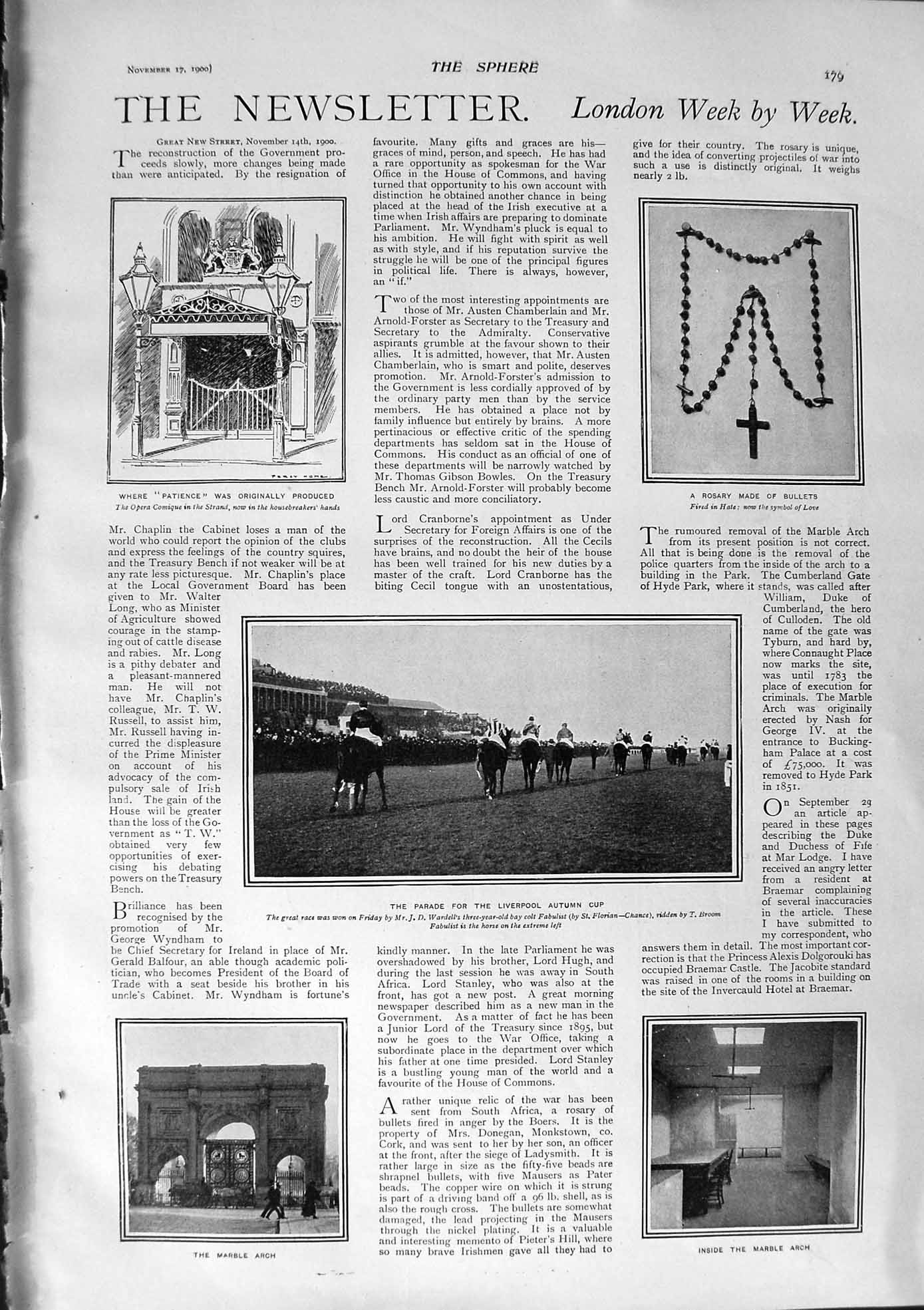 Old Antique Print 1900 Liverpool Horse Racing Rosary Gallais Irish Guards 20th
