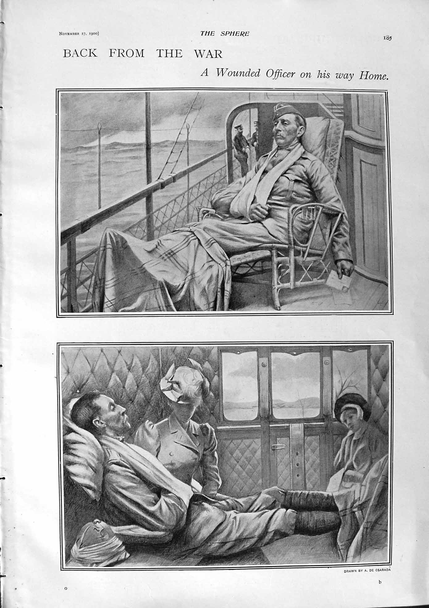 Old Antique Print 1900 Wounded War Officer Ship Boer Prisoners Pretoria 20th