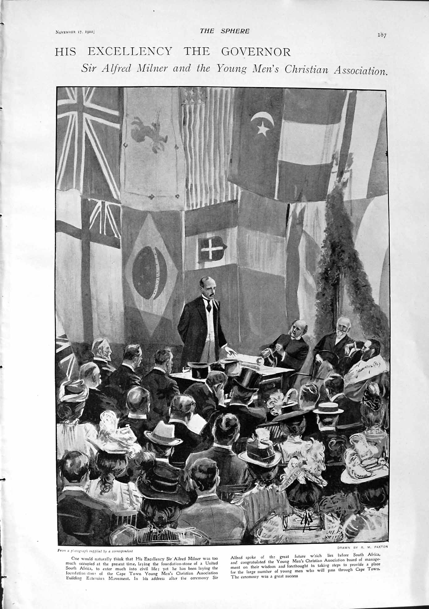 Old Antique Print 1900 Alfred Milner Africa Mafeking School Post Office 20th
