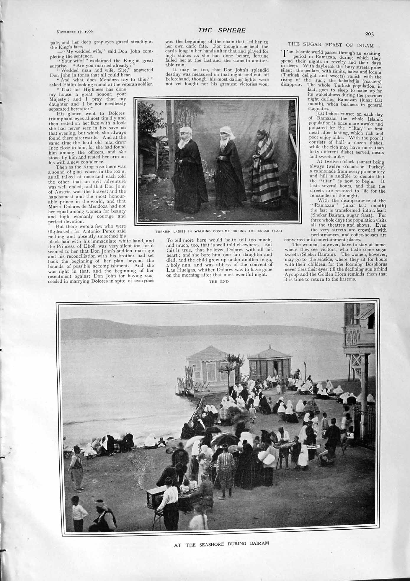 Original Old Antique Print 1900 Seashore Scene Bairam Turkish Women Sugar Feast