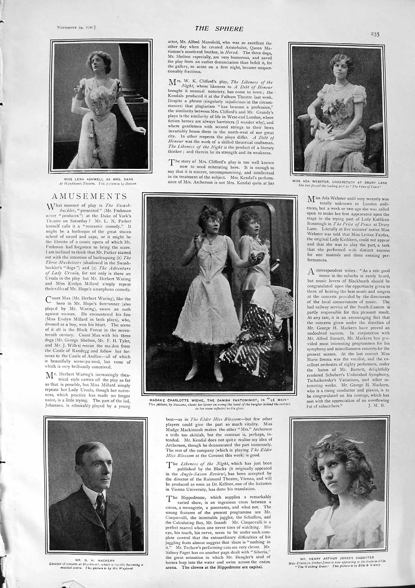 Old Antique Print 1900 Ashwell Theatre Wiehe Mackern Jones Ladies Fashion 20th