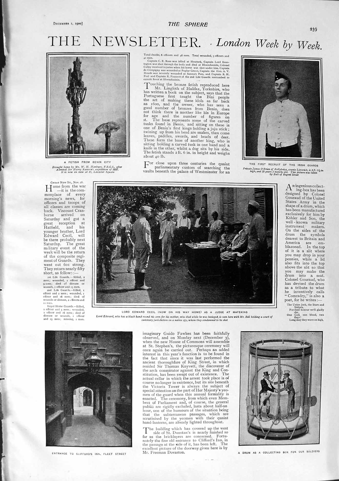 Old Antique Print 1900 James O'Brien Lord Cecil Mafeking Duke Manchester 20th