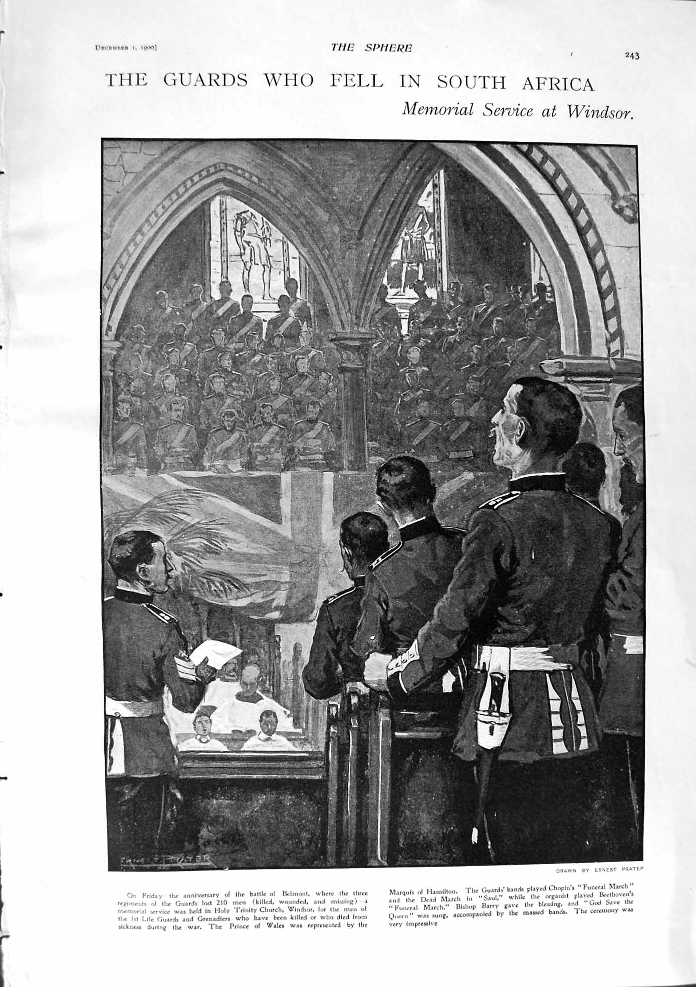 Original Old Antique Print 1900 Service Windsor War Siers Arthur Sullivan Pauls