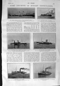 Old Antique Print 1900 Ships Oceanic Viper Empress Queen Roebuck Barrie 20th