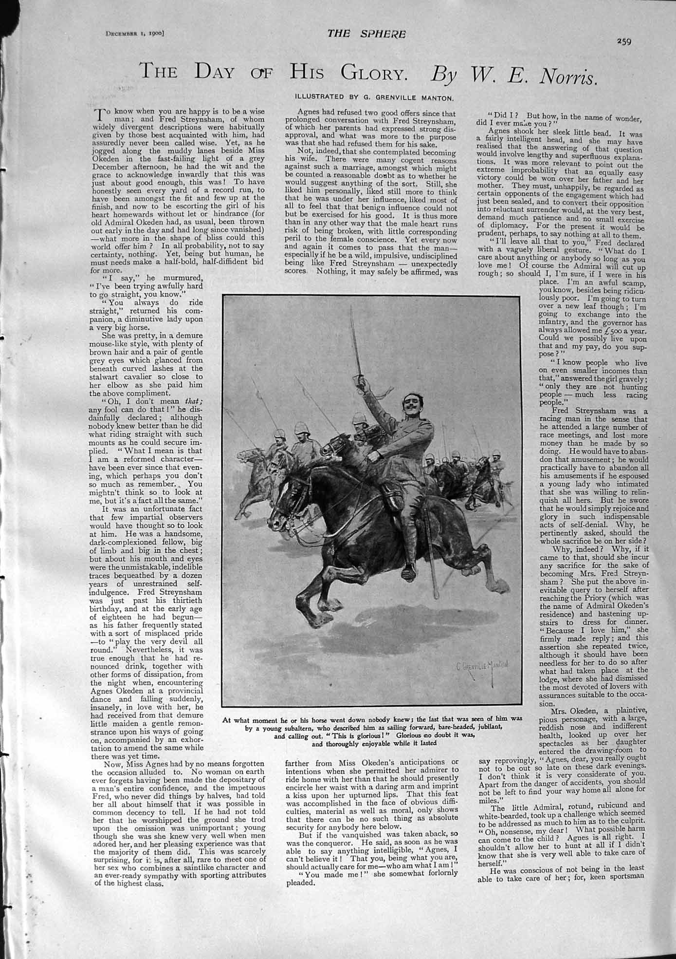 Original Old Antique Print 1900 War Siers Subaltern Charge Horses Victorian