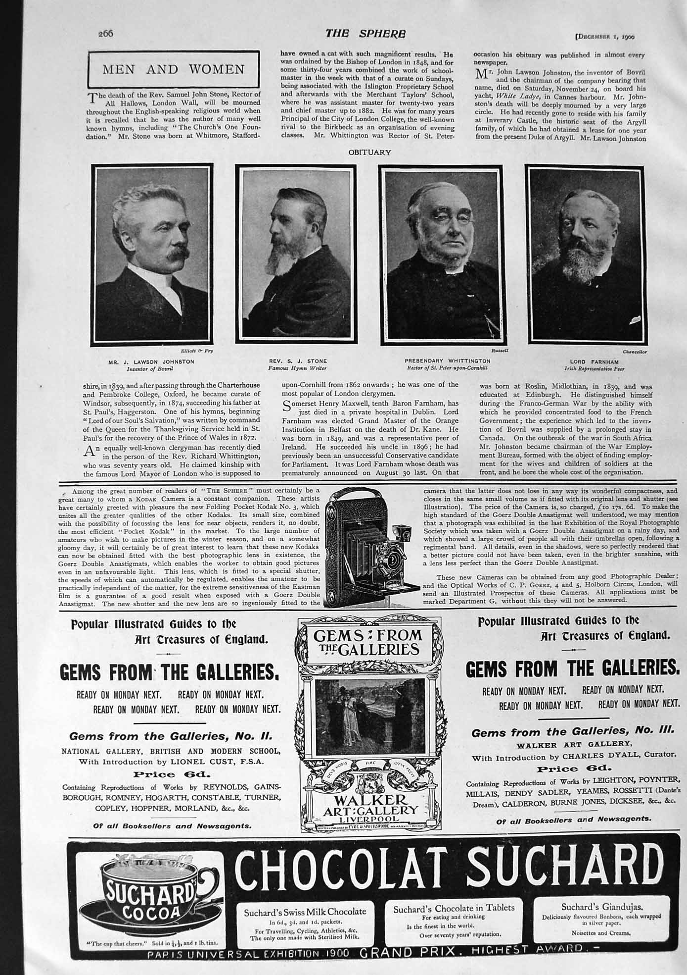 Old Antique Print 1900 Johnston Stone Whittington Farnham Grosvenor Hotel 20th