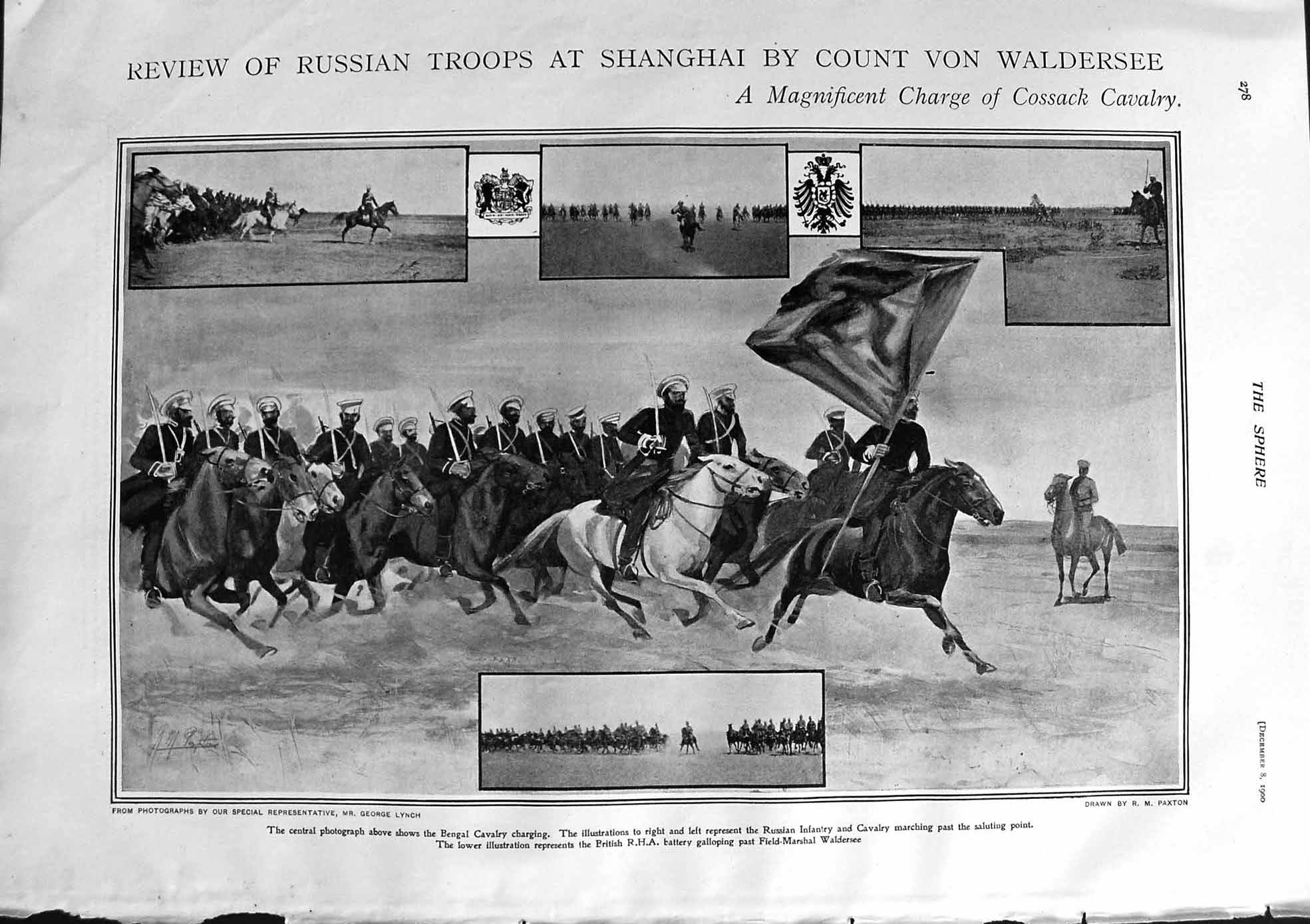 Original Old Antique Print 1900 Count Waldersee Russian Army Baikal Ferry Ship