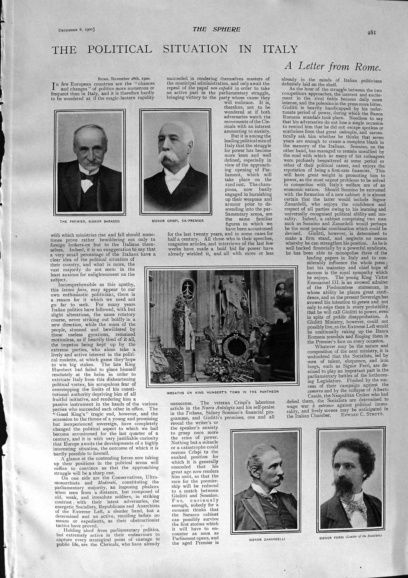Original Old Antique Print 1900 Italy Saracco Crispi Humbert Ferri Earl Perth